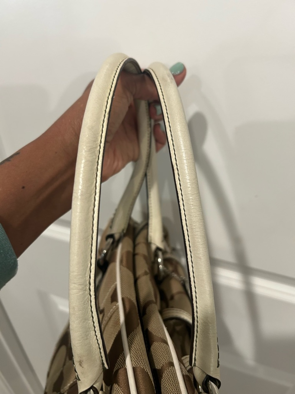 Coach Brown Signature Canvas Satchel with Cream Trim. Please view all pictures - Picture 6 of 8